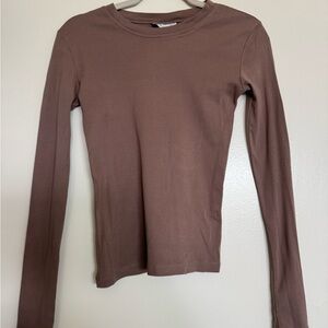 Topshop Long Sleeve Top in Cocoa Brown